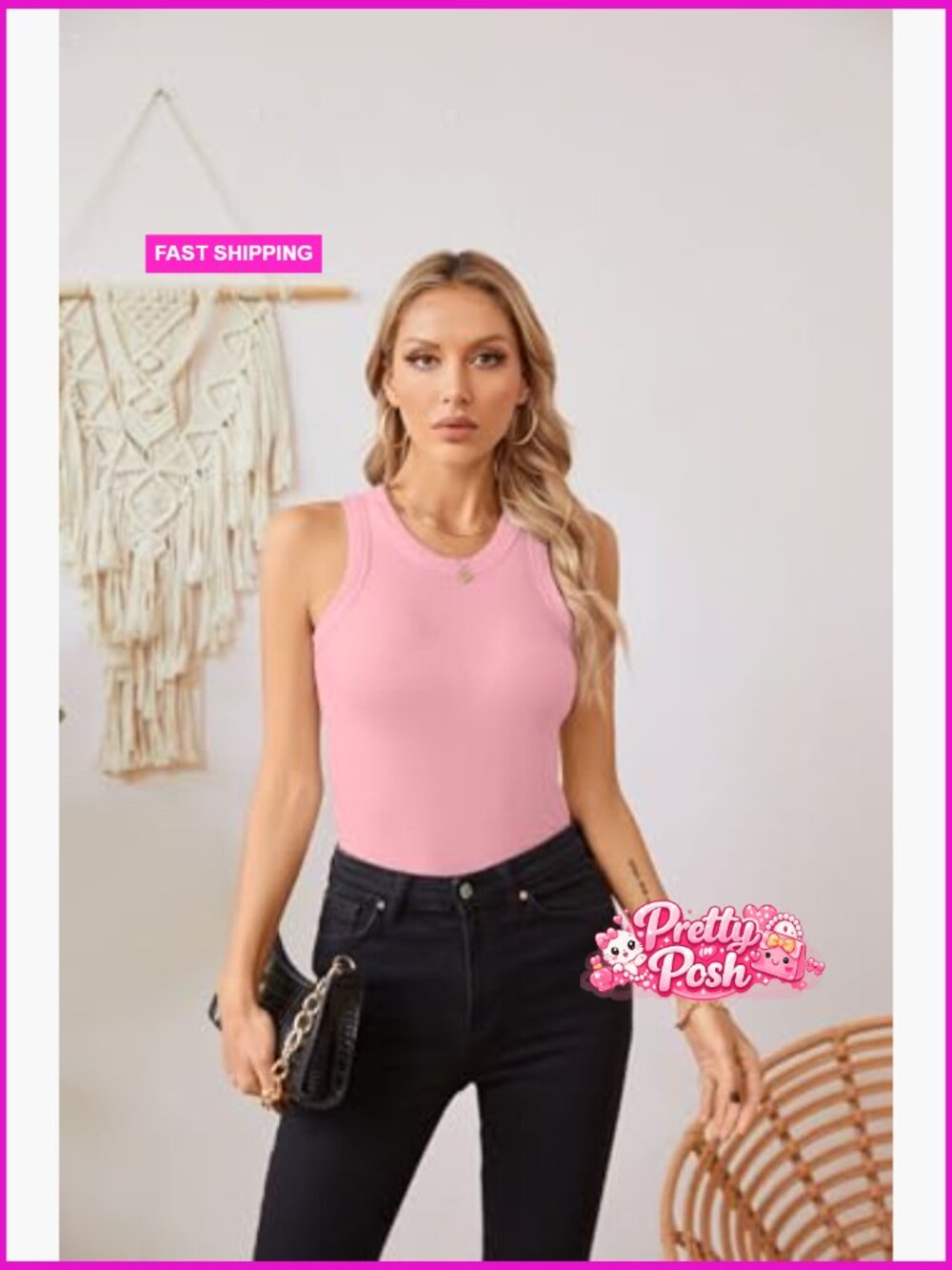 Polyester Spandex Ribbed Racerback Tank Top Slim Fit Cami - Picture 3 of 7